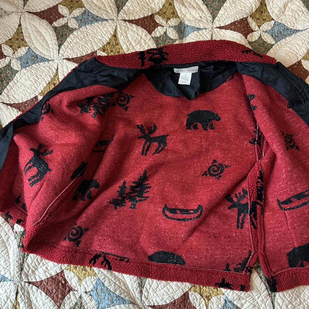Sweet Jessie vintage 90s red Sherpa fleece jacket cabin granola camping outdoors - Picture 3 of 4